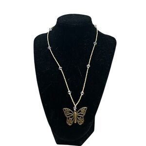 Vintage Gold Beaded Butterfly Necklace